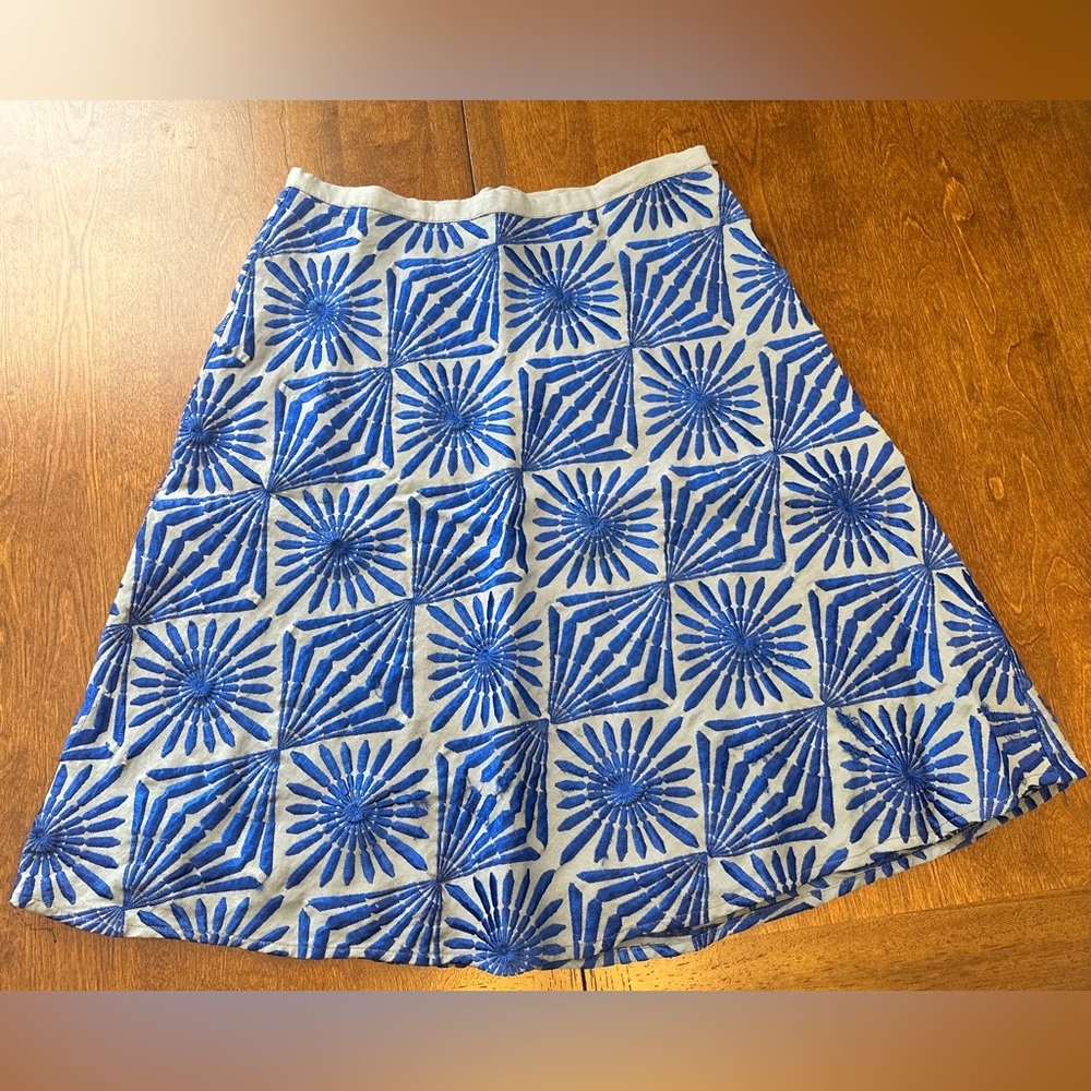 French Connection Geometric Blue A-Line Skirt